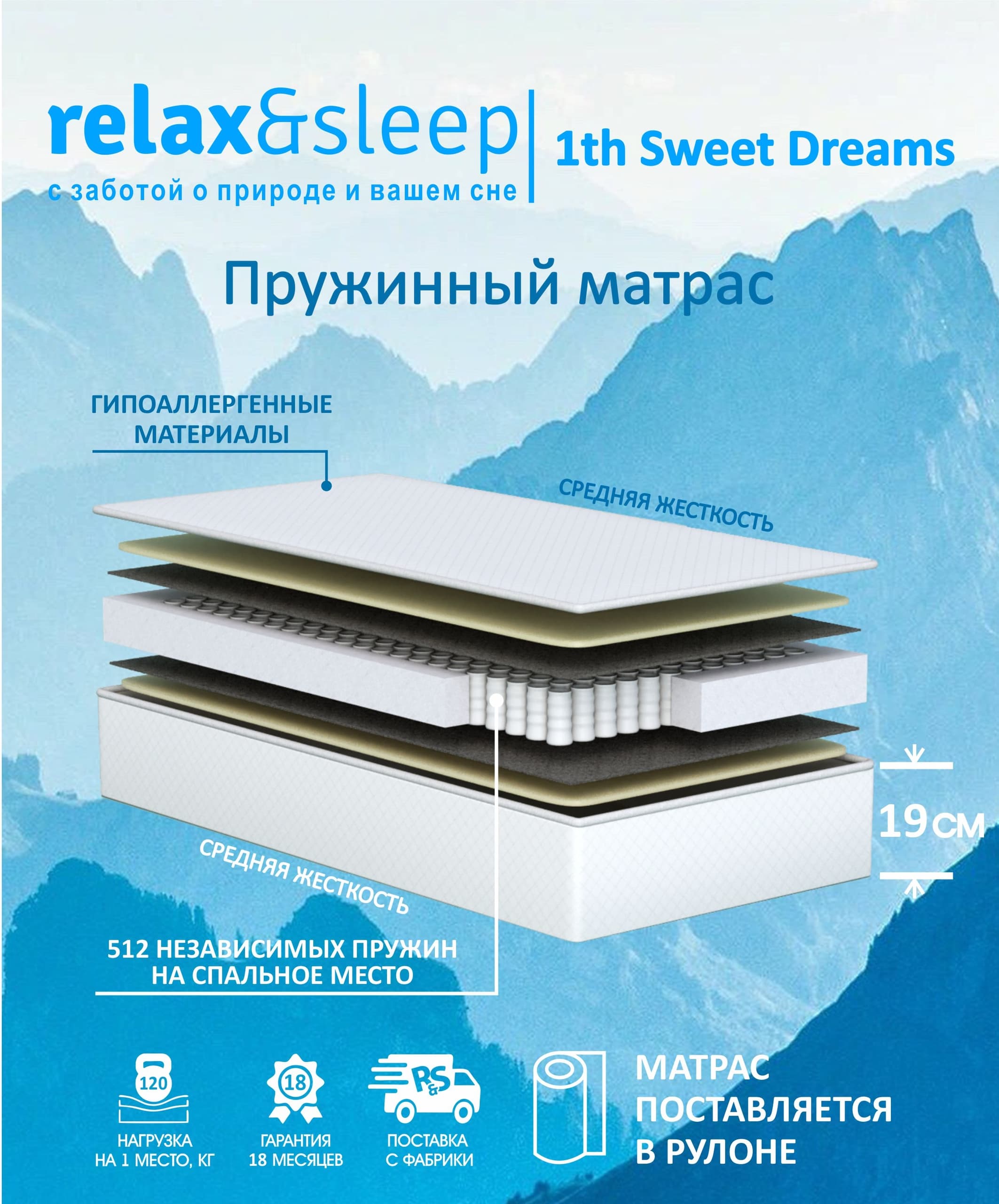 Матрас Relax&Sleep ортопедический, независимые пружины 1th Sweet Dreams