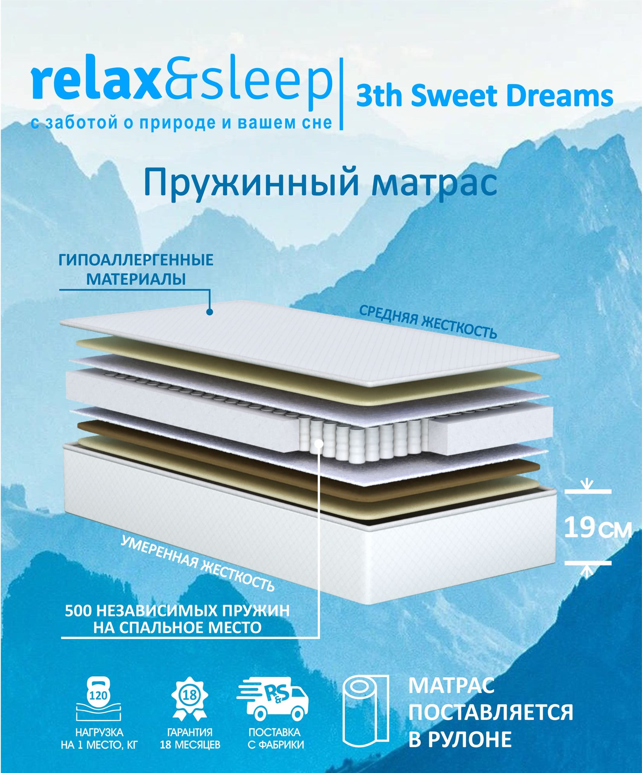Матрас Relax&Sleep ортопедический, независимые пружины 3th Sweet Dreams